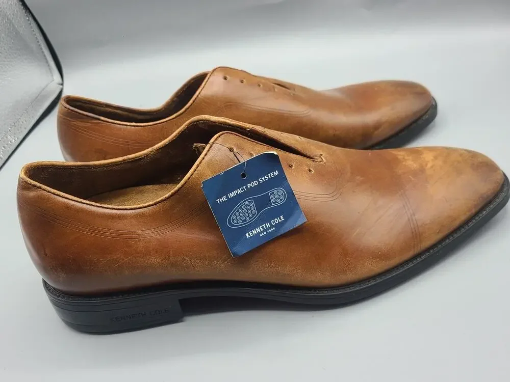 New men's 8.5 Kenneth Cole Ticketpod lace up brown leather Oxford shoes WalkBase